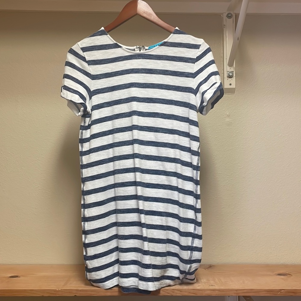 Blue and white striped mini dress